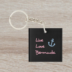 Porte-clefs Live Love Bermuda Script Texte avec Ancre foncé