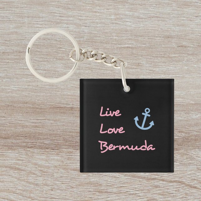 Porte-clefs Live Love Bermuda Script Texte avec Ancre foncé (Créateur téléchargé)