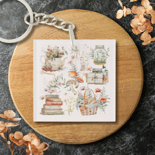 Porte-clefs Livres Champignon Floral Art Whimsical Cottagecore