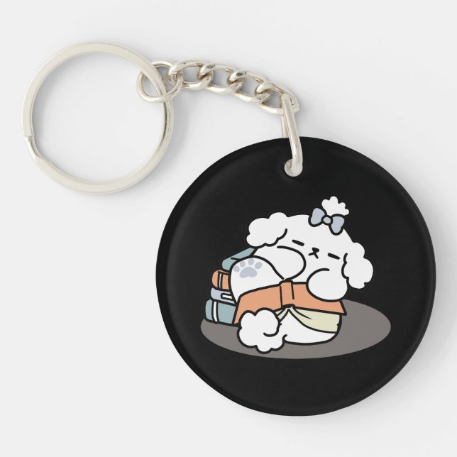 Porte-clefs Livres et écorces - Conception de lecture de chien (Devant)