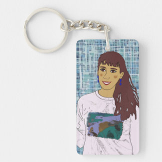 Porte-clefs Llavero rectangular con diseño chica con flequillo