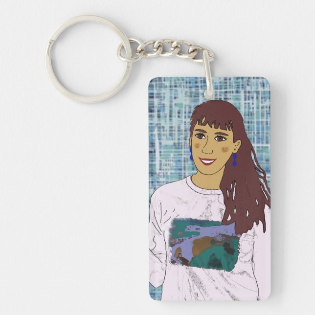 Porte-clefs Llavero rectangular con diseño chica con flequillo (Devant)