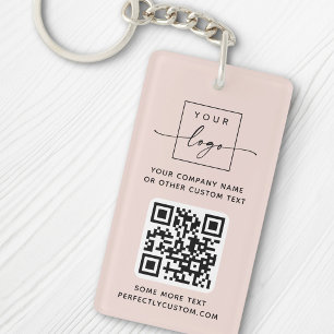 Porte-clefs Logo code QR personnalisé texte clair rose