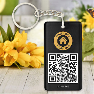 Porte-clefs Logo de code QR personnalisé Texte élégant noir et