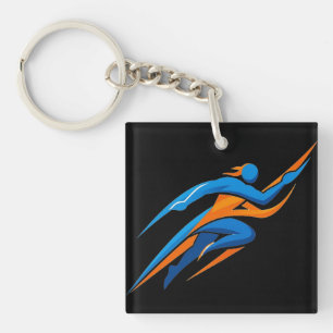 Porte-clefs Logo de coureur dynamique bleu orange Vitesse Cade