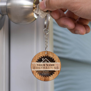 Porte-clefs Logo de l'entrepreneur en tonalité de bois rustiqu