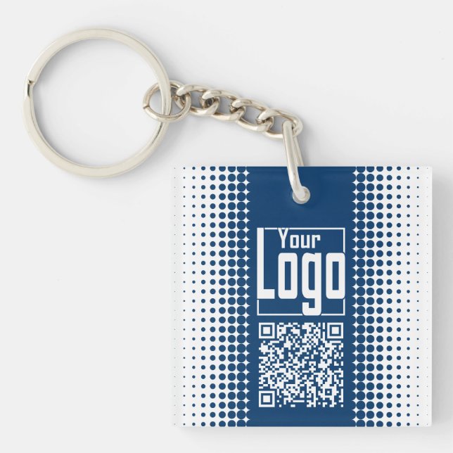 Porte-clefs Logo de l'entreprise Code QR demi-ton bleu blanc (Devant)
