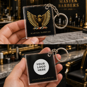 Porte-clefs Logo de salon de coiffure Luxe Golden Eagle Barber