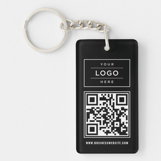 Porte-clefs Logo d'entreprise noir personnalisé et code QR du  (Devant)