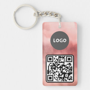 Porte-clefs Logo d'entreprise rose Rose défraîchi et code QR