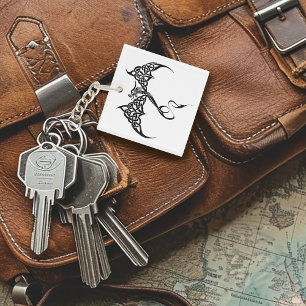 Porte-clefs Logo Dragon Tribal Celtique Noir Blanc en Entrelac