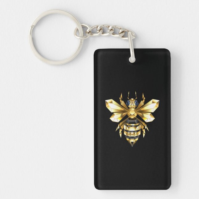 Porte-clefs Logo Faux Gold Foil Bee Polygonal sur Noir (Devant)
