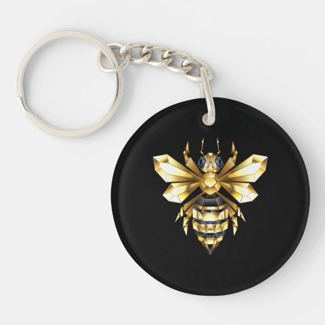 Porte-clefs Logo Faux Gold Foil Bee Polygonal sur Noir (Devant)
