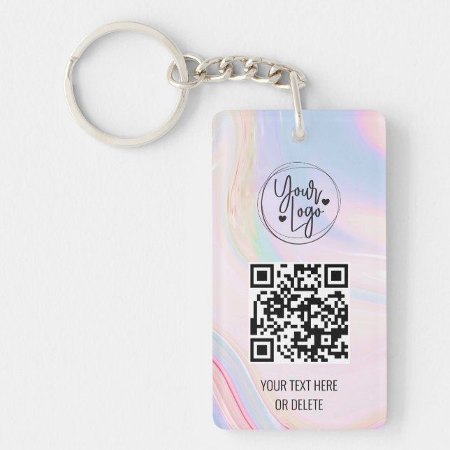 Porte-clefs Logo Holographique Rainbow QR Code Business (Devant)