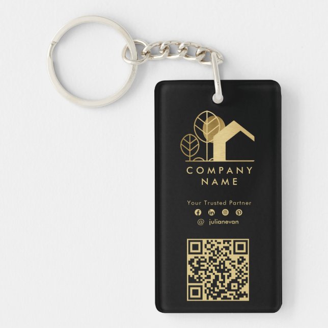 Porte-clefs Logo maison professionnelle Noir et Or Code Qr (Devant)