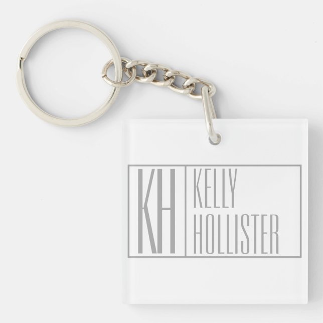 Porte-clefs Logo Moderne Grey Initiales & Nom (Devant)