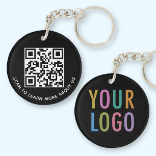 Porte-clefs Logo personnalisé Porte - clé de code QR noir rond