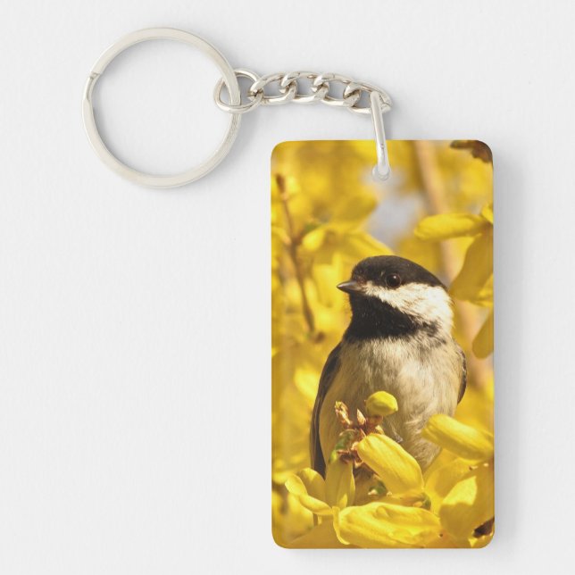 Porte-clefs L'oiseau de Chickadee en jaune fleurit le porte - (Devant)