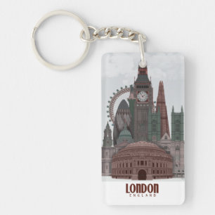 Porte-clefs Londres en nuages rouges et verts