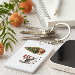 Porte-clefs Long Haired Chihuahua Funny Christmas Dog Tree