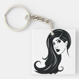 Porte-clefs Longs Cheveux Belle Femme Mode Art