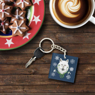 Porte-clefs Loup Arctique Blanc Mystique Neige Bleue Galanthus