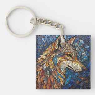 Porte-clefs Loup avec des pièces de verre colorées vibrantes