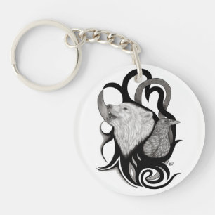 Porte-clefs Loup blanc avec art tribal coréen