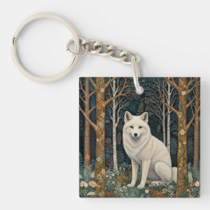 Porte-clefs Loup blanc vintage boho forêt boisée