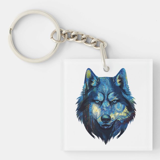 Porte-clefs Loup dans la nuit étoilée faune abstraite (Devant)