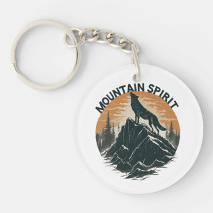 Porte-clefs Loup de la majesté montagneuse hurlant sur le pic