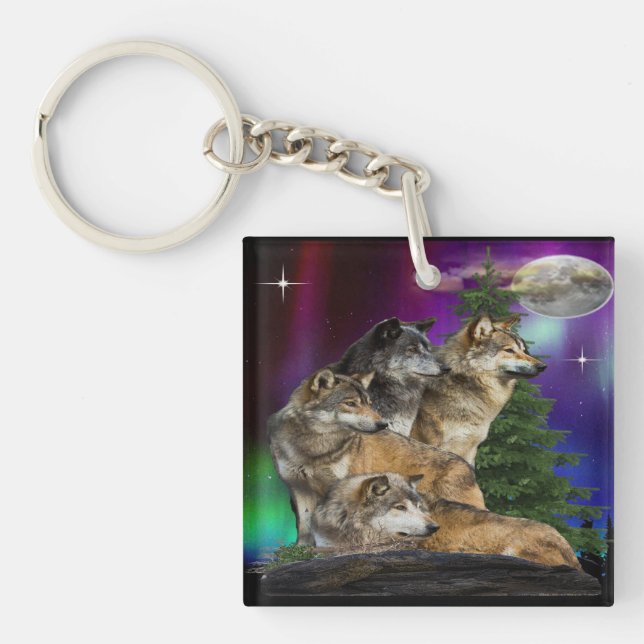 Porte-clefs Loup et Lune (Devant)