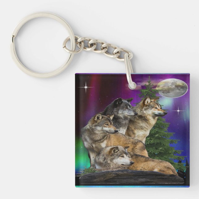 Porte-clefs Loup et Lune (Devant)