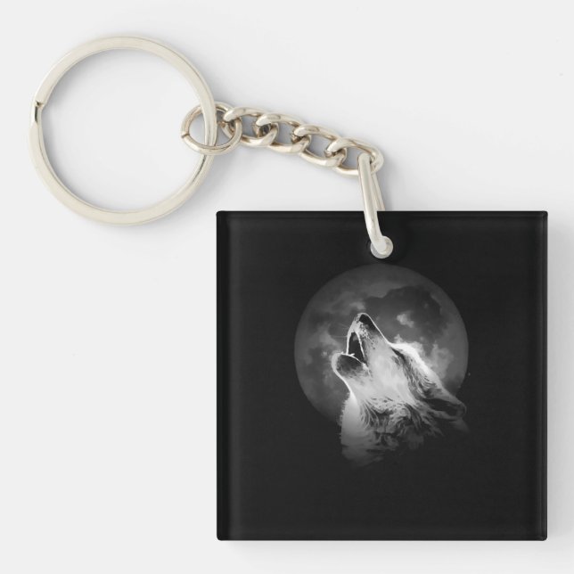 Porte-clefs Loup et lune de Howling noir et blanc (Devant)