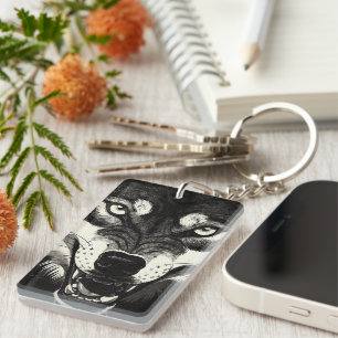 Porte-clefs Loup grognant 50s Style Graphique Noir Blanc