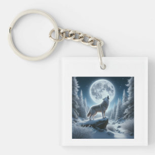 Porte-clefs Loup hurlant en hiver