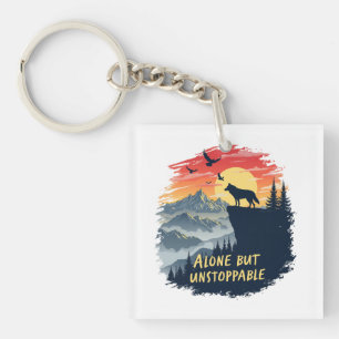 Porte-clefs Loup hurlant Sur La Lune, Seul Mais Inarrêtable