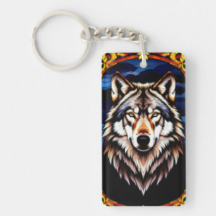 Porte-clefs Loup majestueux aux détails colorés