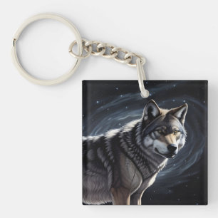 Porte-clefs Loup Majestueux Sous un Ciel Étoilé