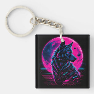 Porte-clefs Loup néon cyberpunk vibrant