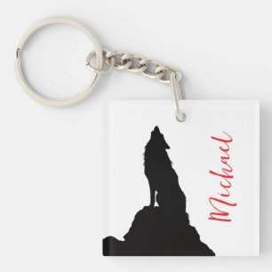 Porte-clefs Loup solitaire hurlant votre nom écriture personna