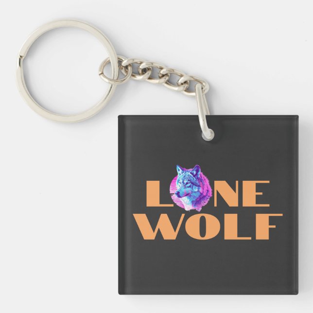 Porte-clefs "Loup solitaire" ou votre message, gros texte oran (Devant)