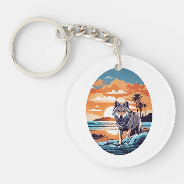 Porte-clefs Loup sur la plage (Devant)