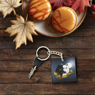 Porte-clefs Loups Noir Blanc Clair de Lune Feuilles d'Automne