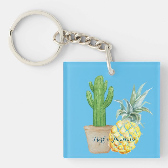 Porte-clefs Love Blue Pineapple and Cactus (Devant)