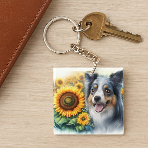 Porte-clefs Love Chiens Bordure Collie Tournesol Porte - clé a