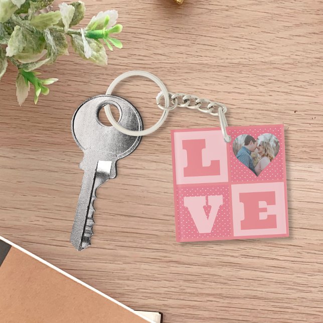 Porte-clefs Love Couple Photo Coeurs roses Motif Valentines (Créateur téléchargé)