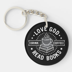 Porte-clefs Love God Drink Coffee Lire les livres Amateurs Vin