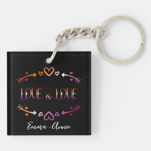 Porte-clefs Love is Love Mois des Fiertés Couple Lesbien Acryl
