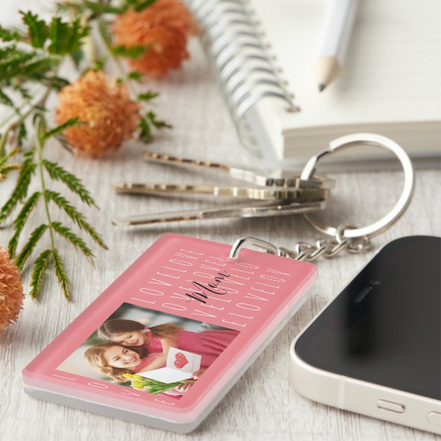 Porte-clefs Love Mom Citer Coral Rose Family 1 Photo (Devant droit)